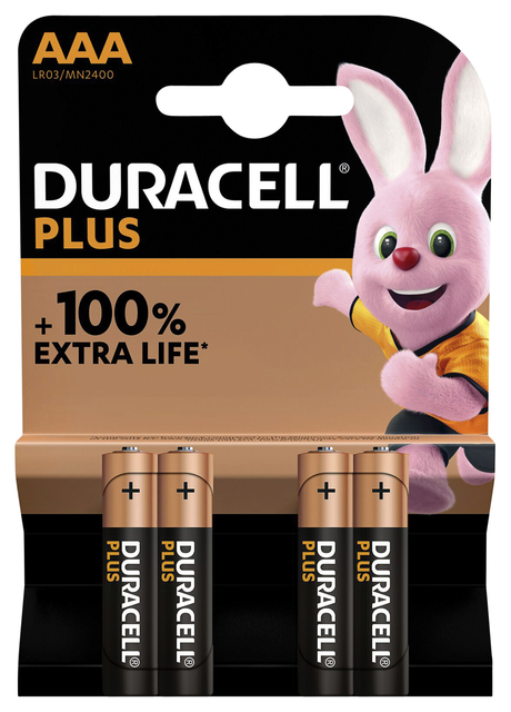 Duracell Plus AAA Battery Alkaline 100% Extra Life Pack of 4 