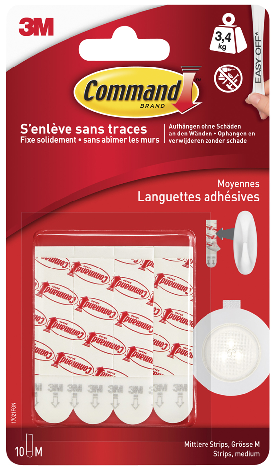 3M Command Strips M. (L X W) 70 Mm X 16 Mm Wit 10 st.