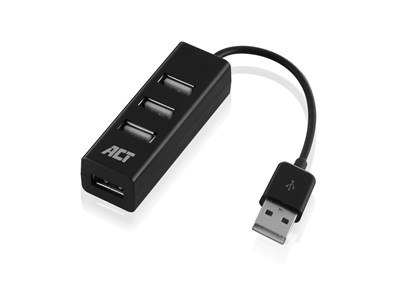 ACT Mini-Hub USB 2.0 /4-port 480 Mbit/s Schwarz (AC6205)